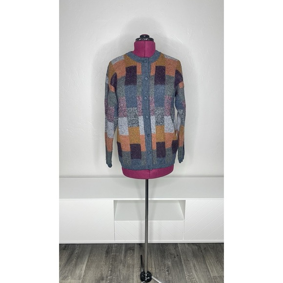 Inka Line Cardigan Sweater Women's L Alpaca Wool Plaid Geometric Button Up - Picture 1 of 7